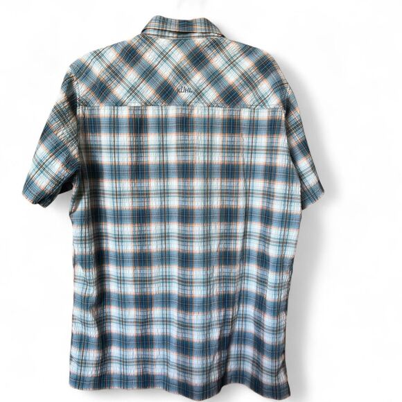 KUHL Mountain Men's Button Up Shirt Size Large Brown Blue Plaid Outdoor Preppy - Picture 2 of 7
